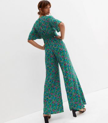 floral print short sleeve wide leg jumpsuit