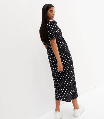 Maternity Black Spot Puff Sleeve Midi 