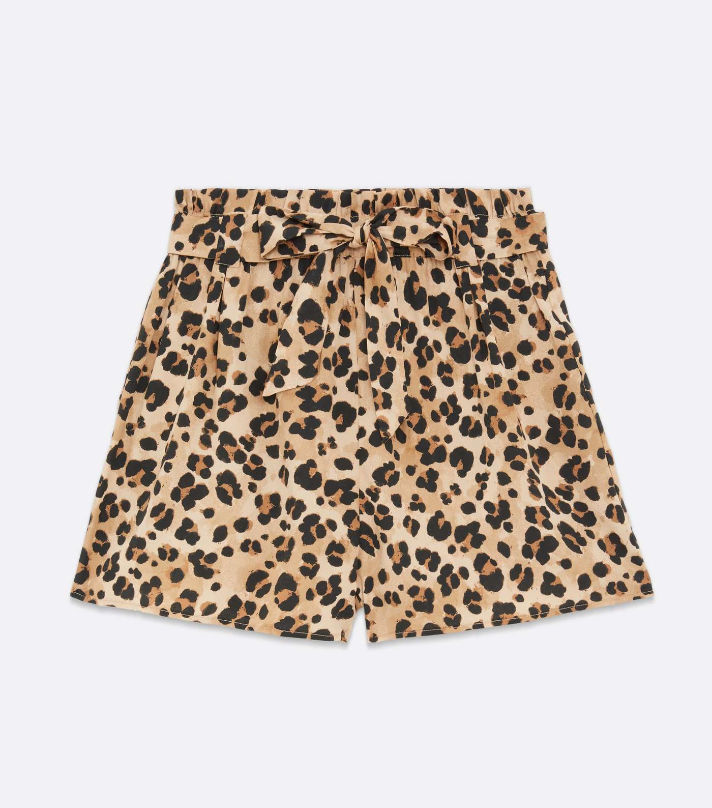 Brown Leopard Print Crepe Tie Waist Shorts Image 5