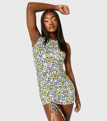 Skinnydip White Floral Ruched Bodycon 