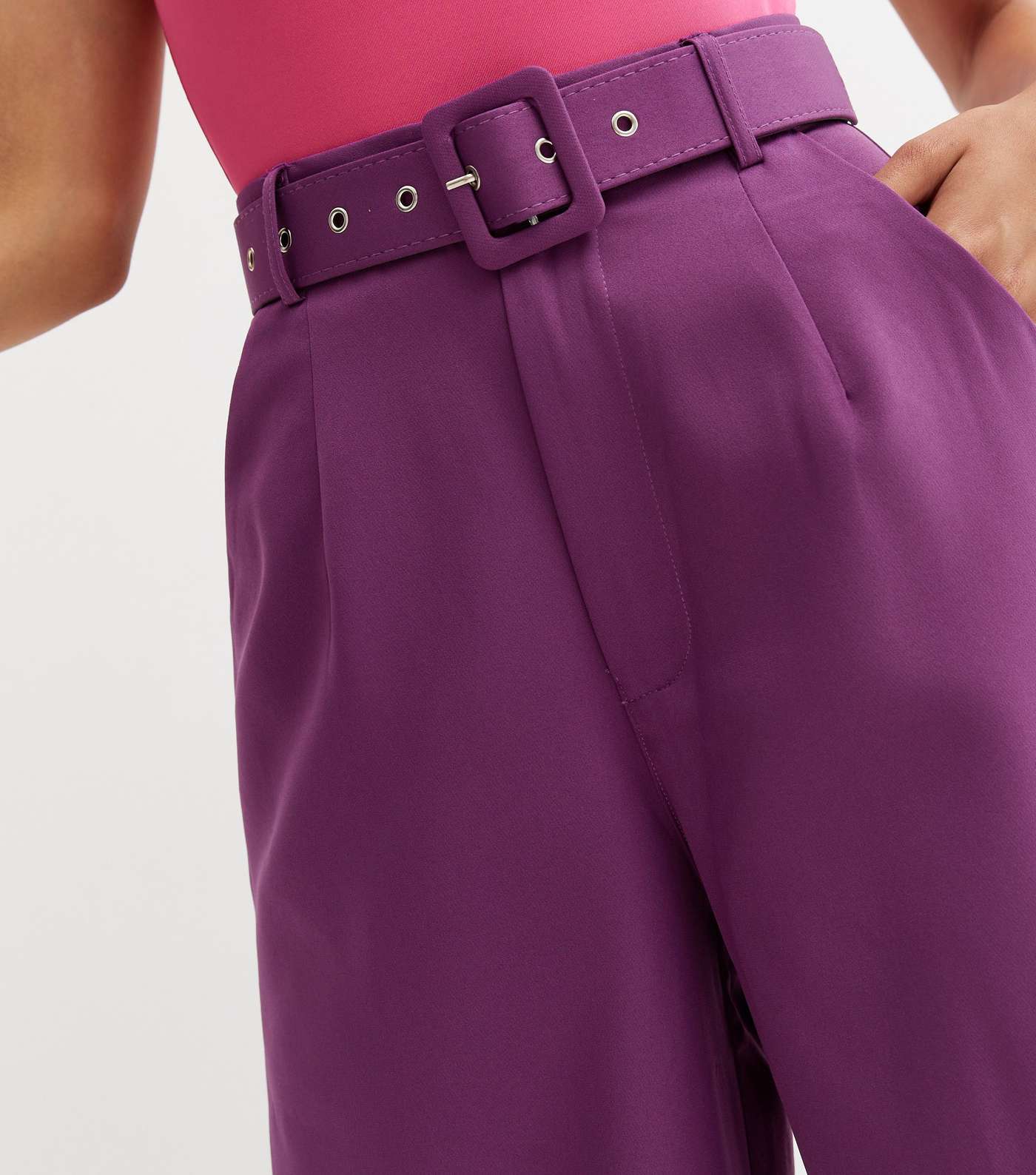 Cameo Rose Dark Purple Belted Wide Leg Trouser Image 2