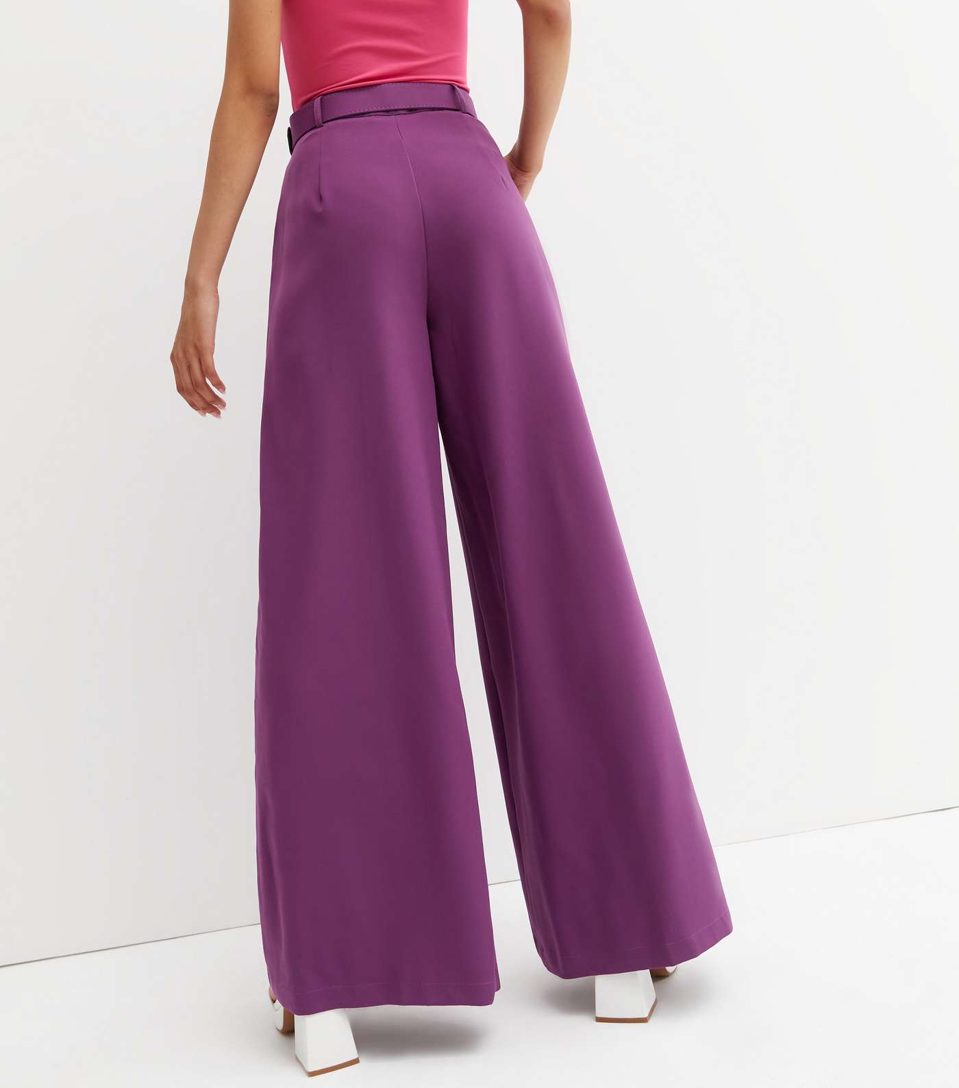 Cameo Rose Dark Purple Belted Wide Leg Trouser Image 4