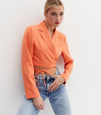 neon orange cropped blazer