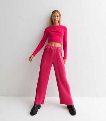 Cameo Rose Bright Pink High Waist Pleated Trousers New Look