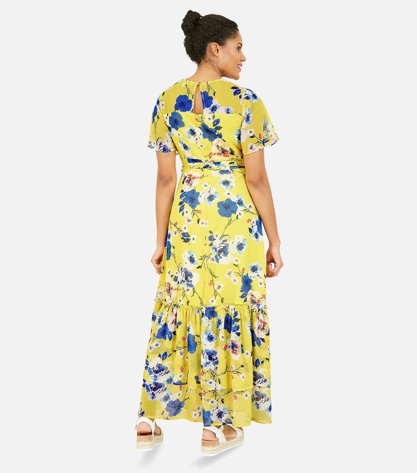 Yumi Yellow Floral Tiered Maxi Wrap Dress Image 3