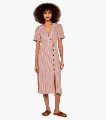 Apricot Rust Stripe Linen Blend Button 
