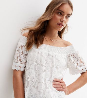 white lace bardot tops