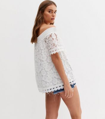 White crochet sales bardot top