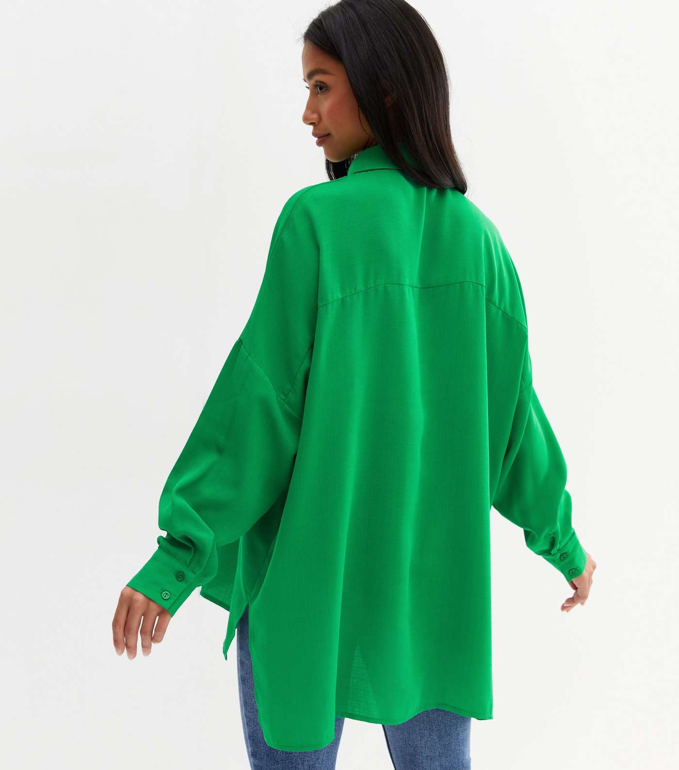 Petite Green Long Sleeve Oversized Shirt Image 4