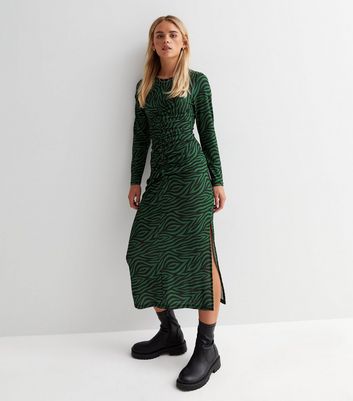 Topshop green best sale zebra ruched dress