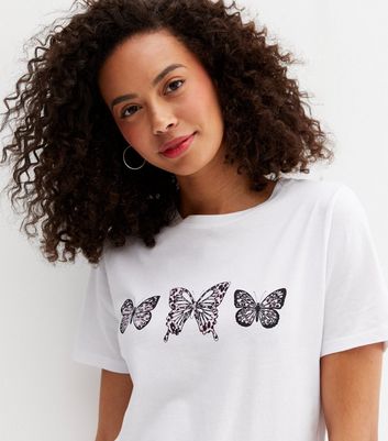 Damen Bekleidung Tall White Butterfly Leopard Print T-Shirt