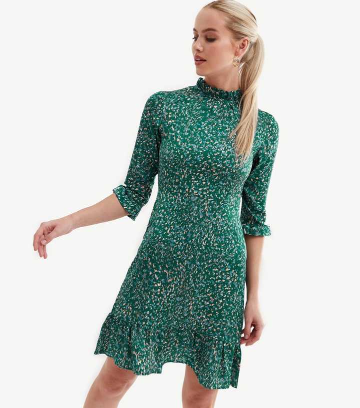 Blue Vanilla Green Mark Making High Neck Ruffle Mini Dress