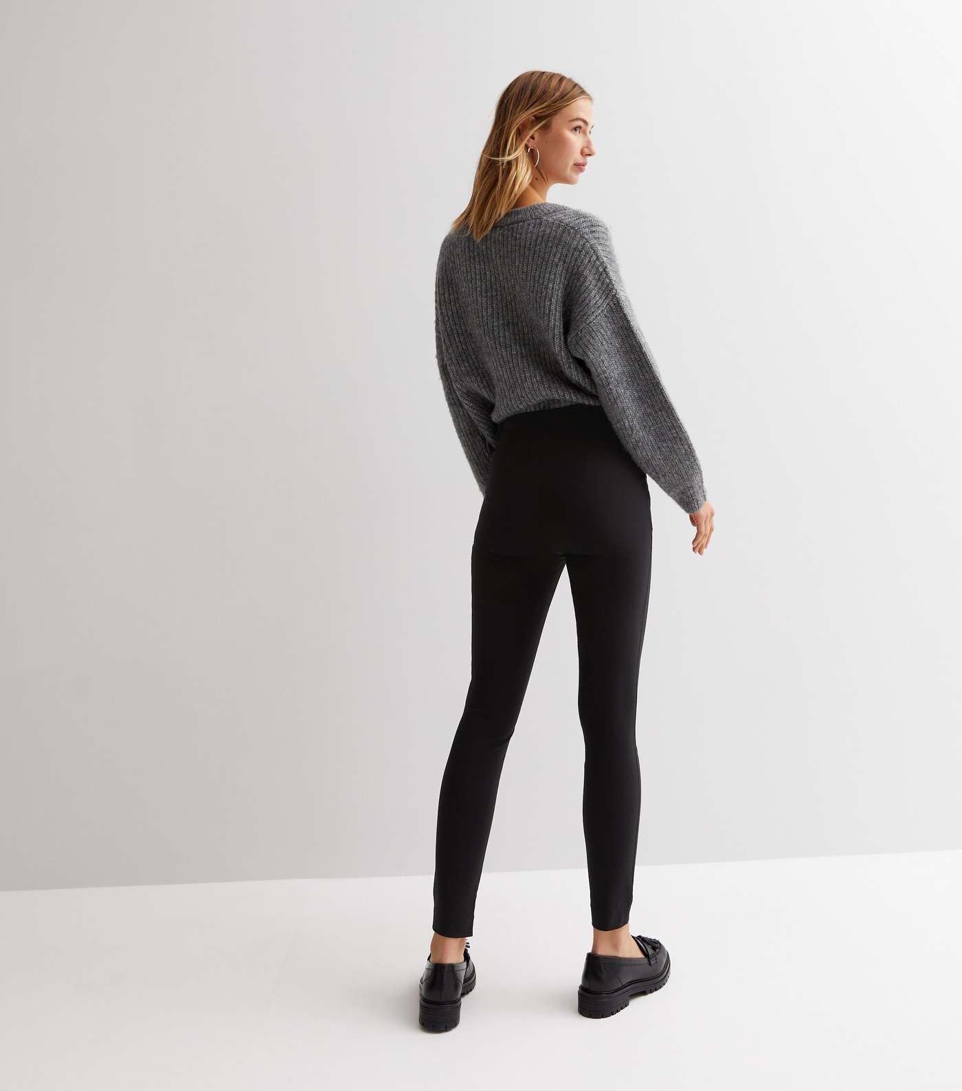 Black Zip Skinny Fit Short Length Trousers Image 4