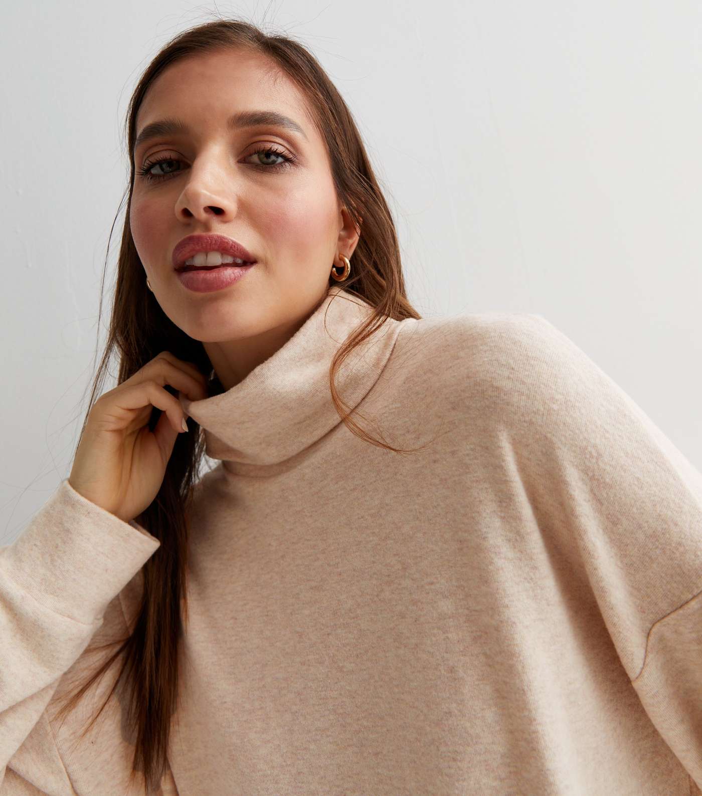 Cream Brushed Knit Roll Neck Boxy Top Image 3