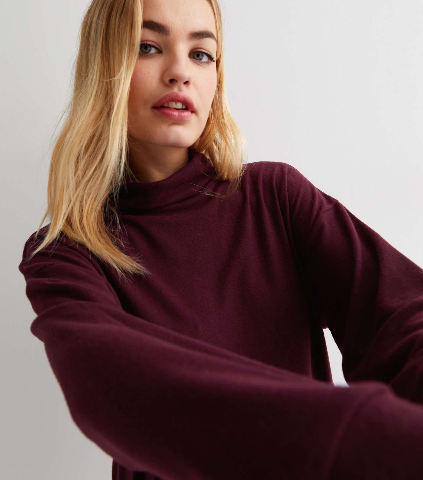 Burgundy Brushed Roll Neck Boxy Top