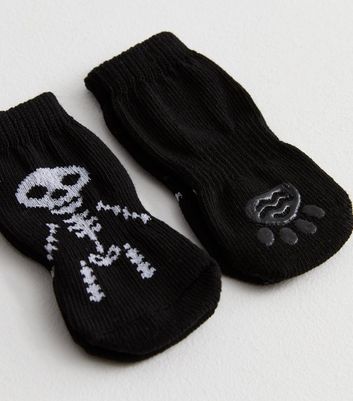 2 Pack Black Halloween Skeleton Dog Socks New Look