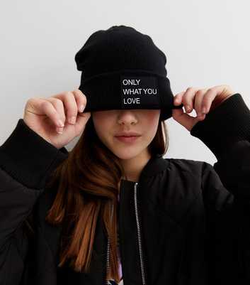 KIDS ONLY Black Ribbed Knit Logo Beanie