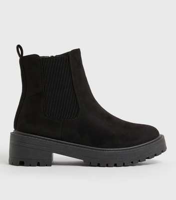 Black Suedette Chunky Cleated Chelsea Boots