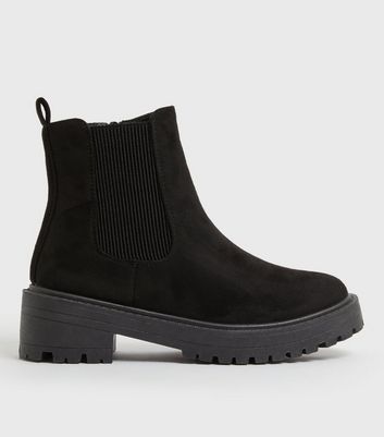 Black Suedette Chunky Cleated Chelsea Boots | New Look