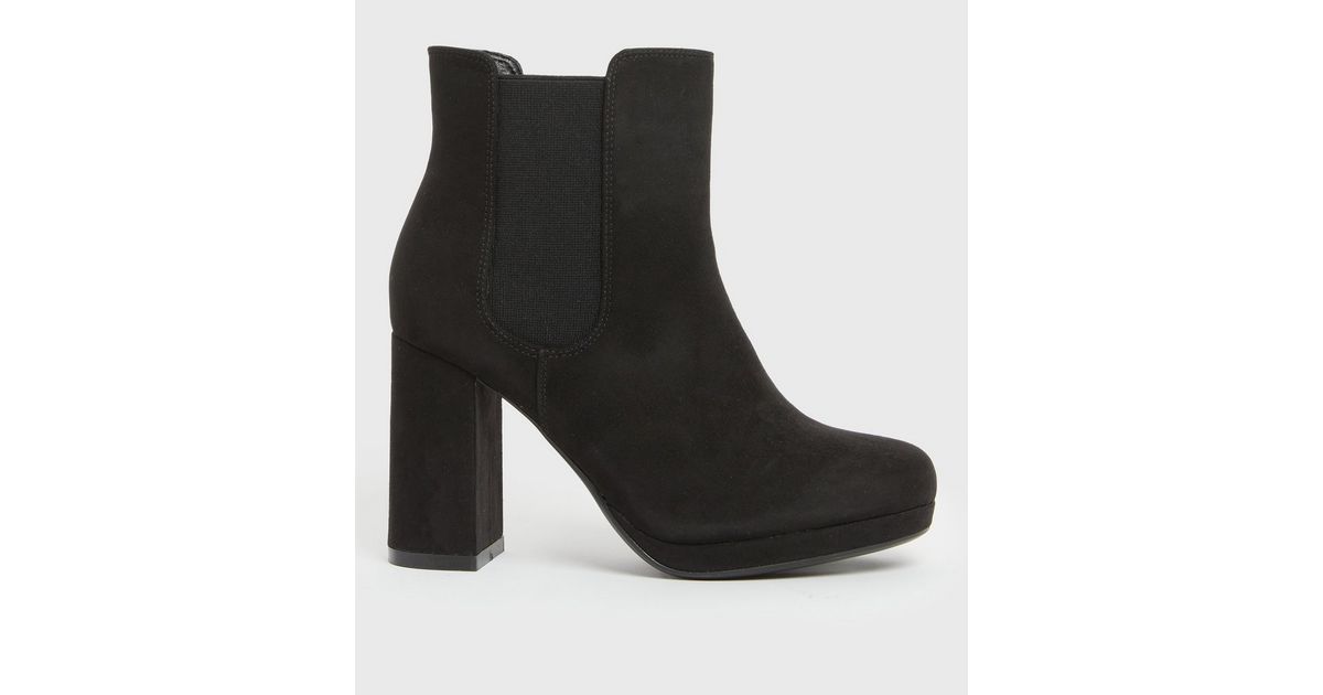 Wide Fit Black Suedette Block Heel Chelsea Boots | New Look