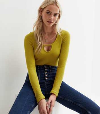 Light Green Towelling Cut Out Long Sleeve Top