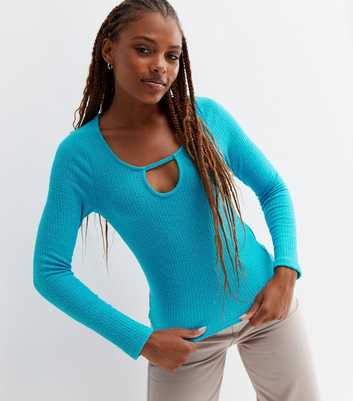 Turquoise Towelling Cut Out Long Sleeve Top