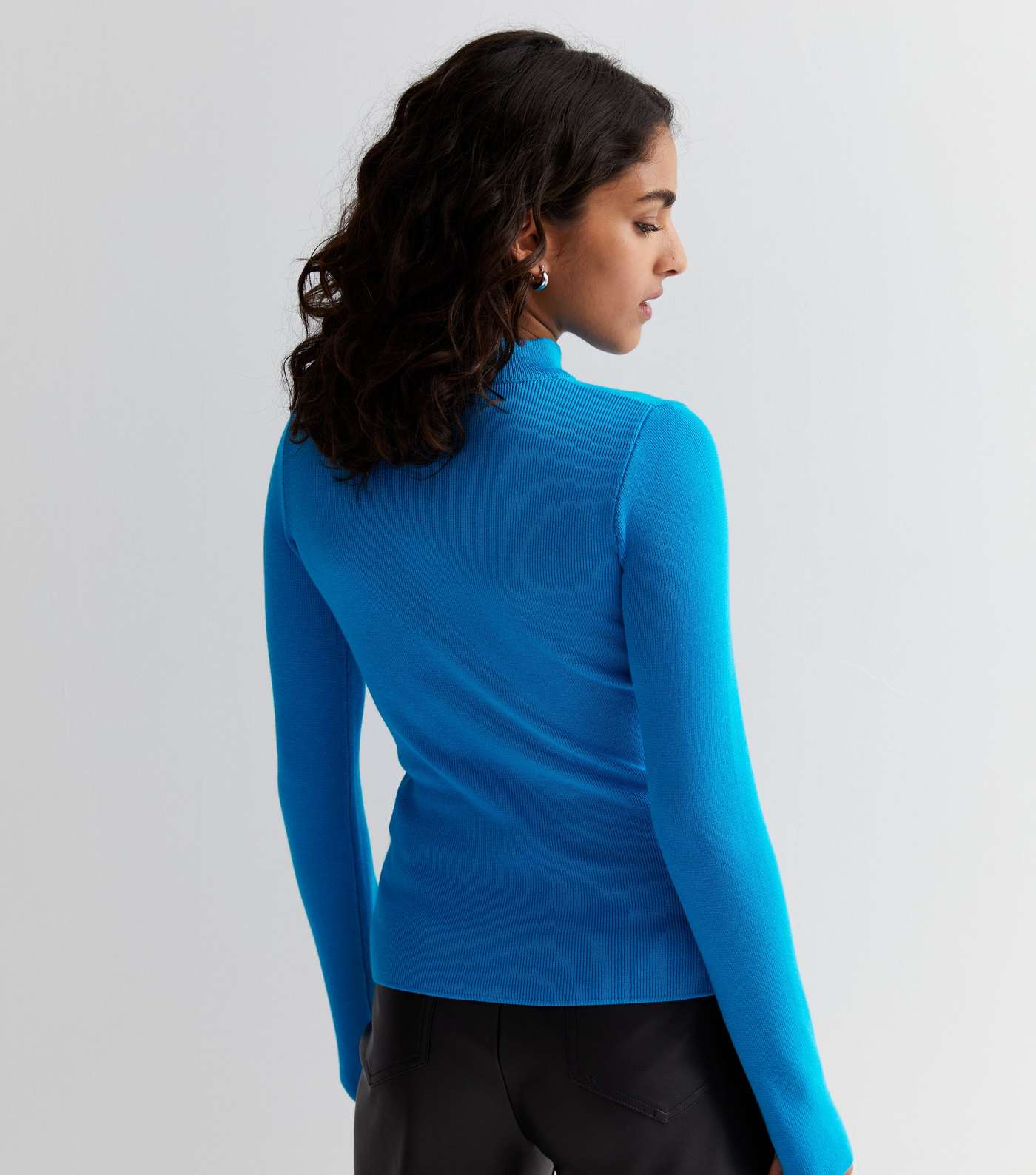 Petite Turquoise Ribbed Knit Cut Out Crew Neck Jumper Image 4