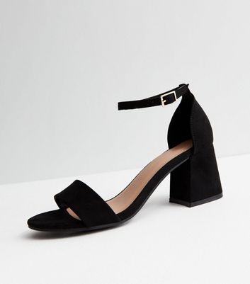 Black Suedette Lace Up Peep Toe Heels | New Look