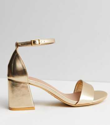 Gold Metallic Block Heel Sandals