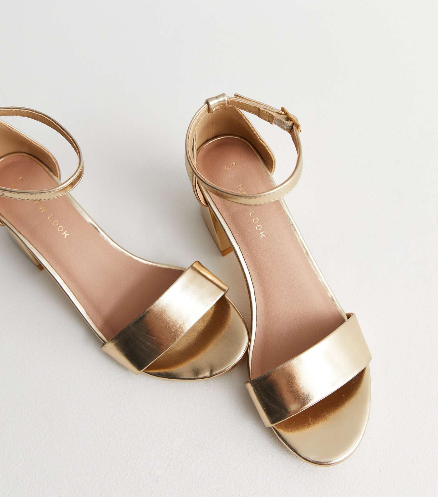 Gold Metallic Block Heel Sandals Image 3