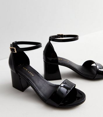 Black patent leather store sandals block heel