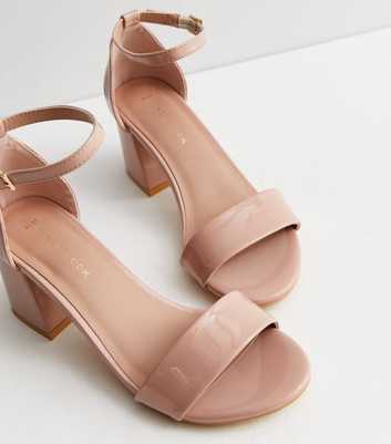 Pale Pink Patent Strappy Block Heel Sandals