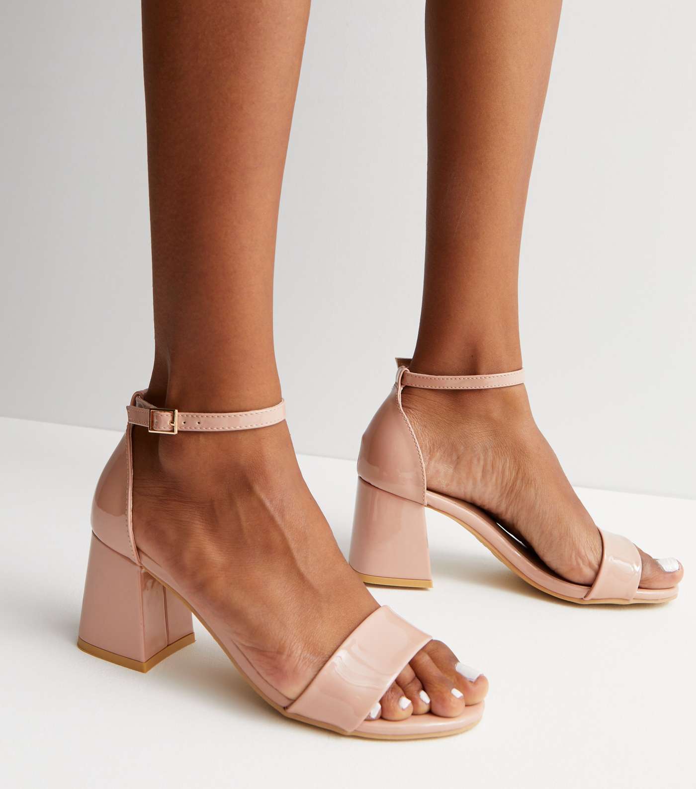Pale Pink Patent Strappy Block Heel Sandals Image 2