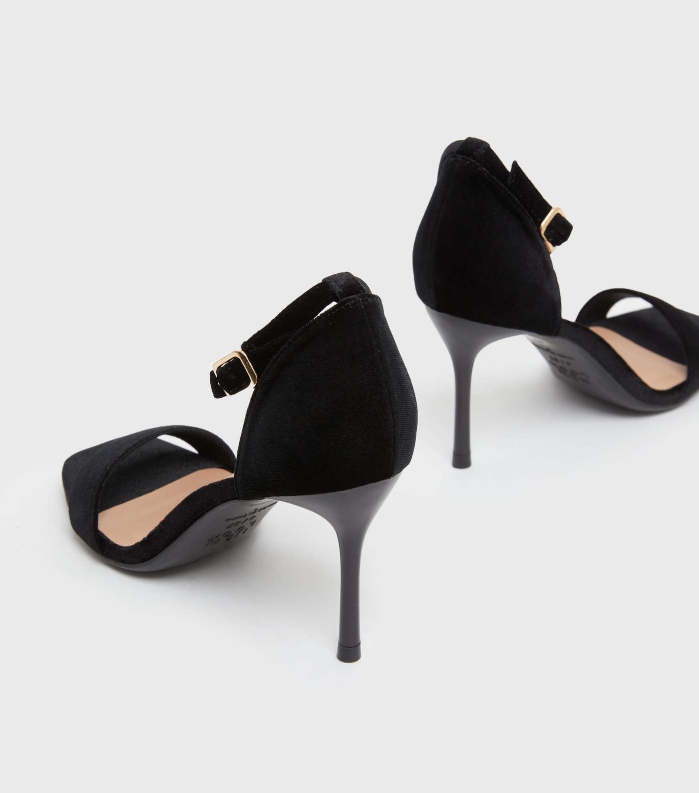 Black Velvet Stiletto Heel Sandals Image 4