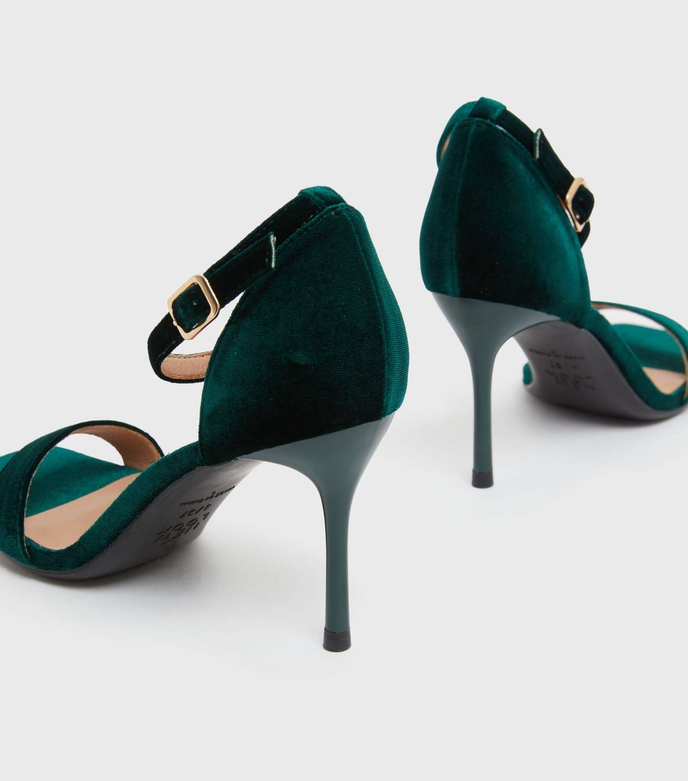 Dark Green Velvet Stiletto Heel Sandals Image 4