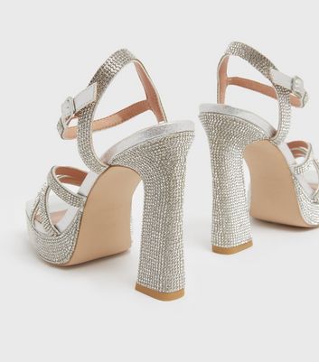 Silver diamante platform clearance heels