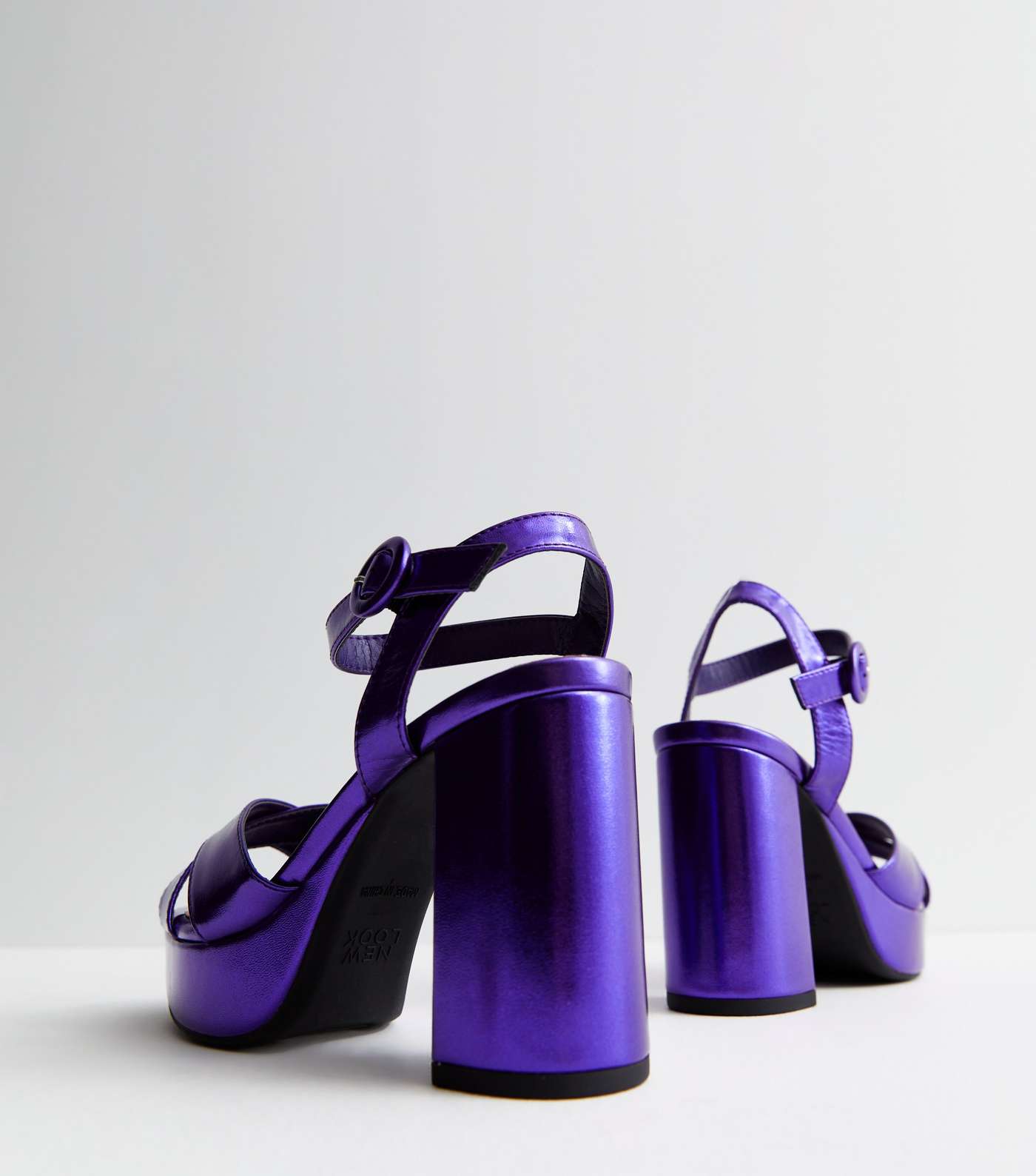 Purple Metallic Block Heel Platform Sandals Image 3
