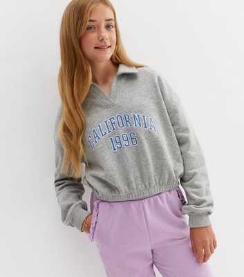 Girls Grey California Logo Collared Sweatshirt