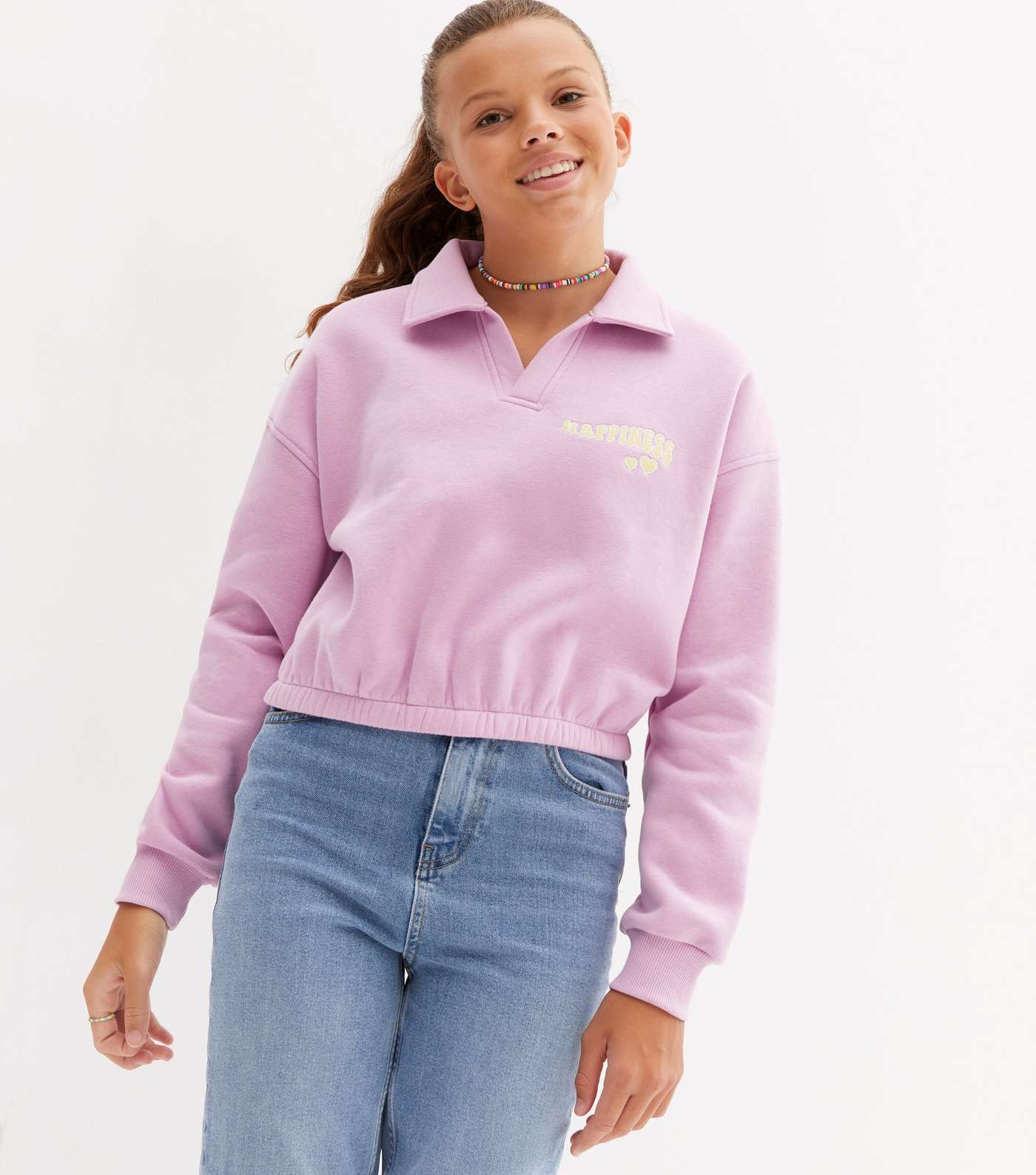 Girls Lilac Happiness Logo Fleece Collared Sweatshirt Image 2