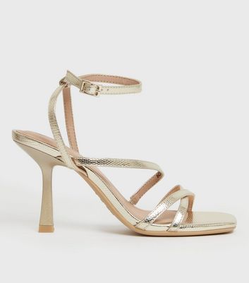 Gold Strappy Stiletto Heel Sandals