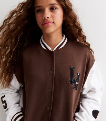 Girls Brown Brooklyn Logo Varsity Bomber Jacket | New Look