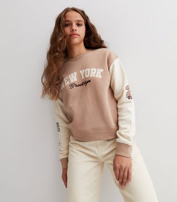 Girls Camel Colour Block New York Logo Sweatshirt New Look