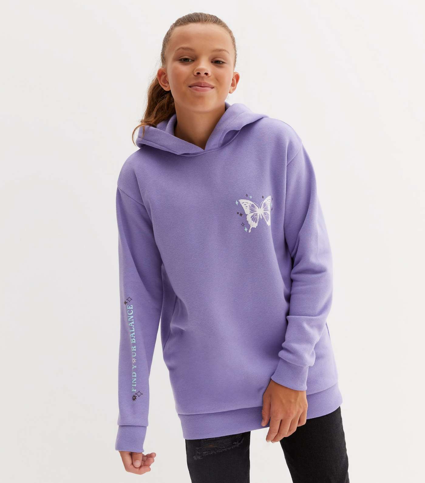 Girls Light Purple Mystic Butterfly Front and Back Logo Hoodie Image 4