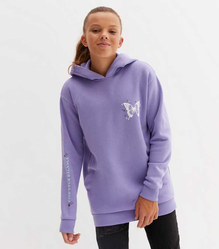 Girls Light Purple Mystic Butterfly Front and Back Logo Hoodie | New Look