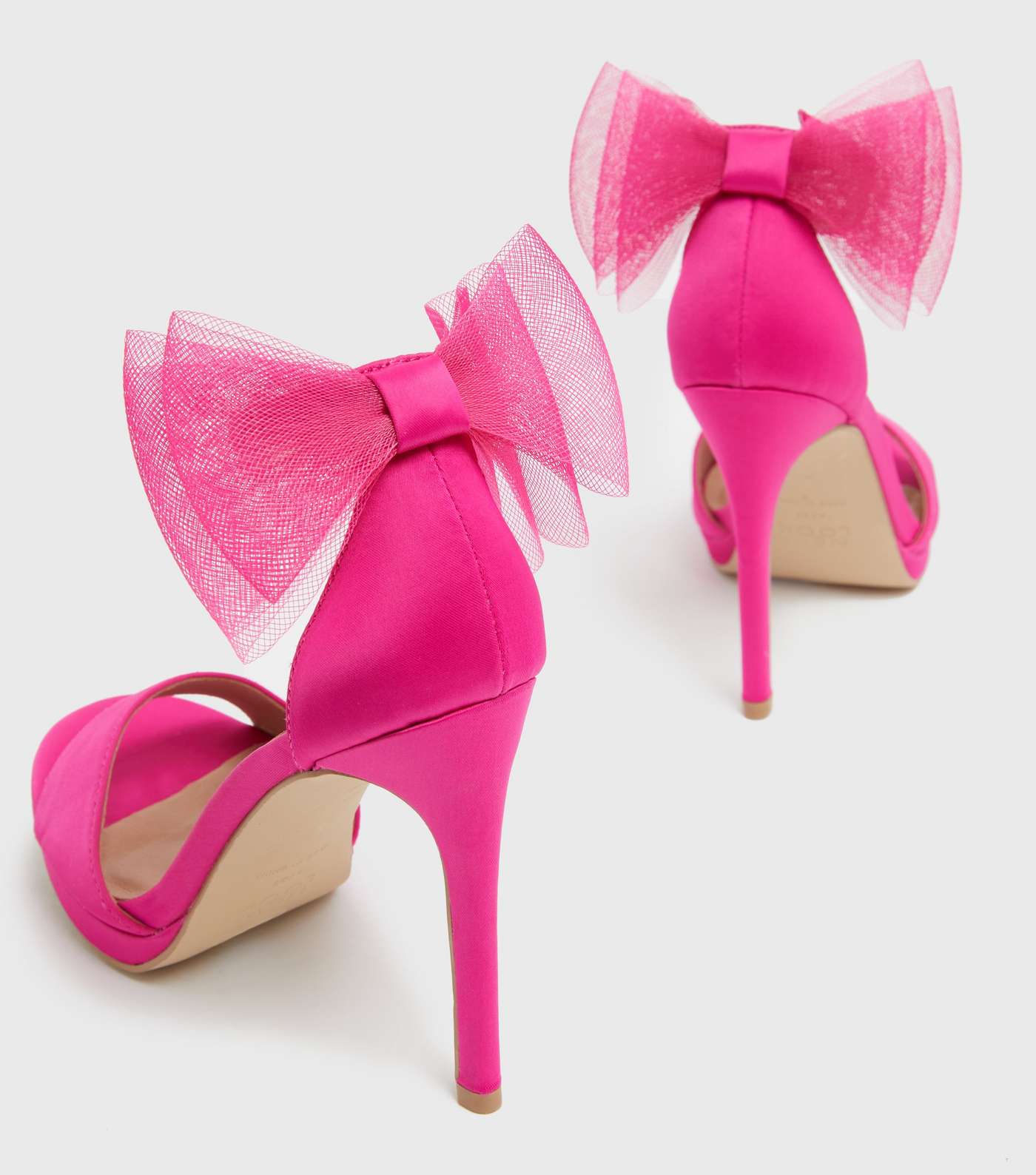 Bright Pink Bow Back Platform Stiletto Heel Sandals Image 4