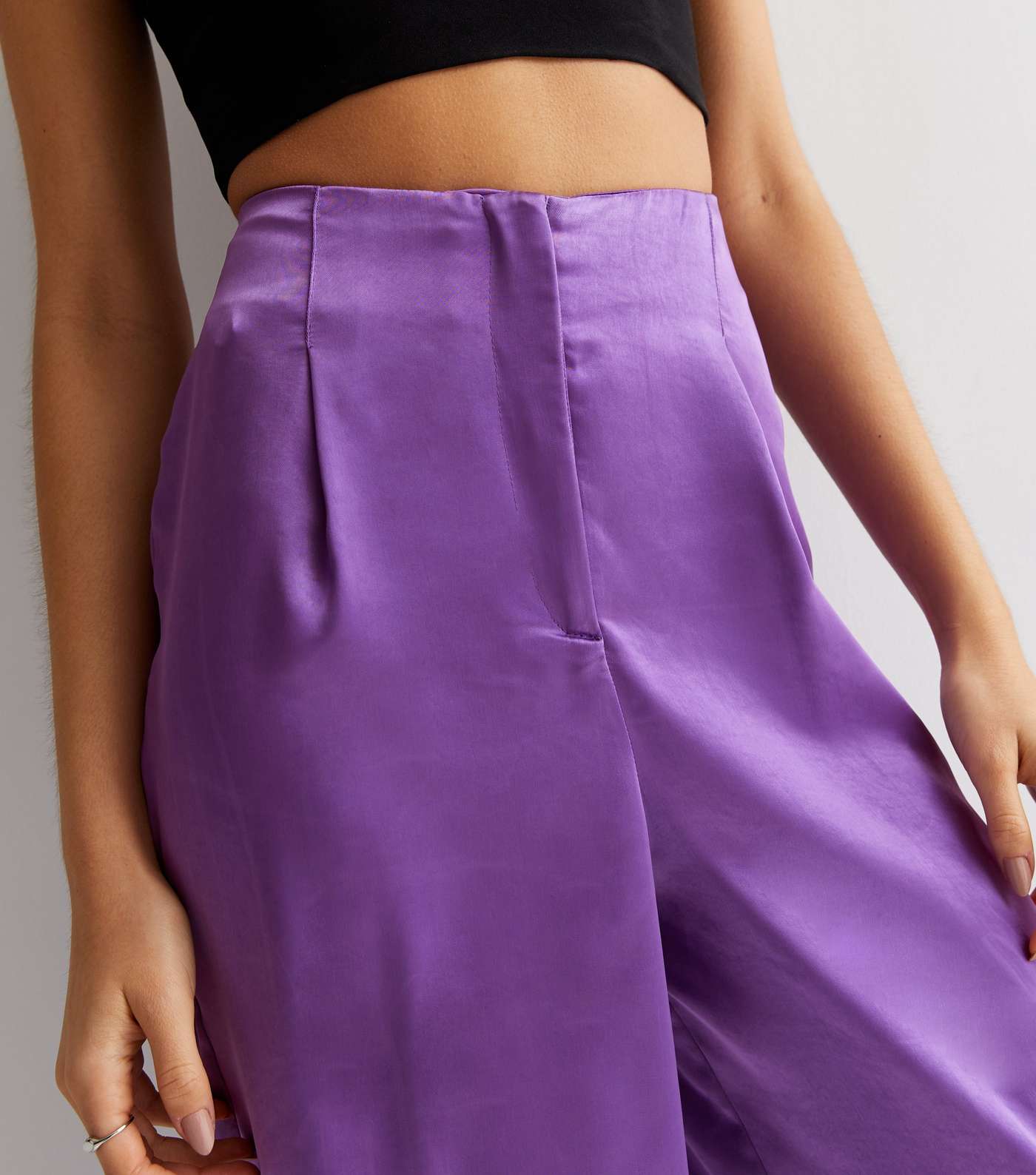 Purple Plain Satin Wide Leg Trousers Image 3