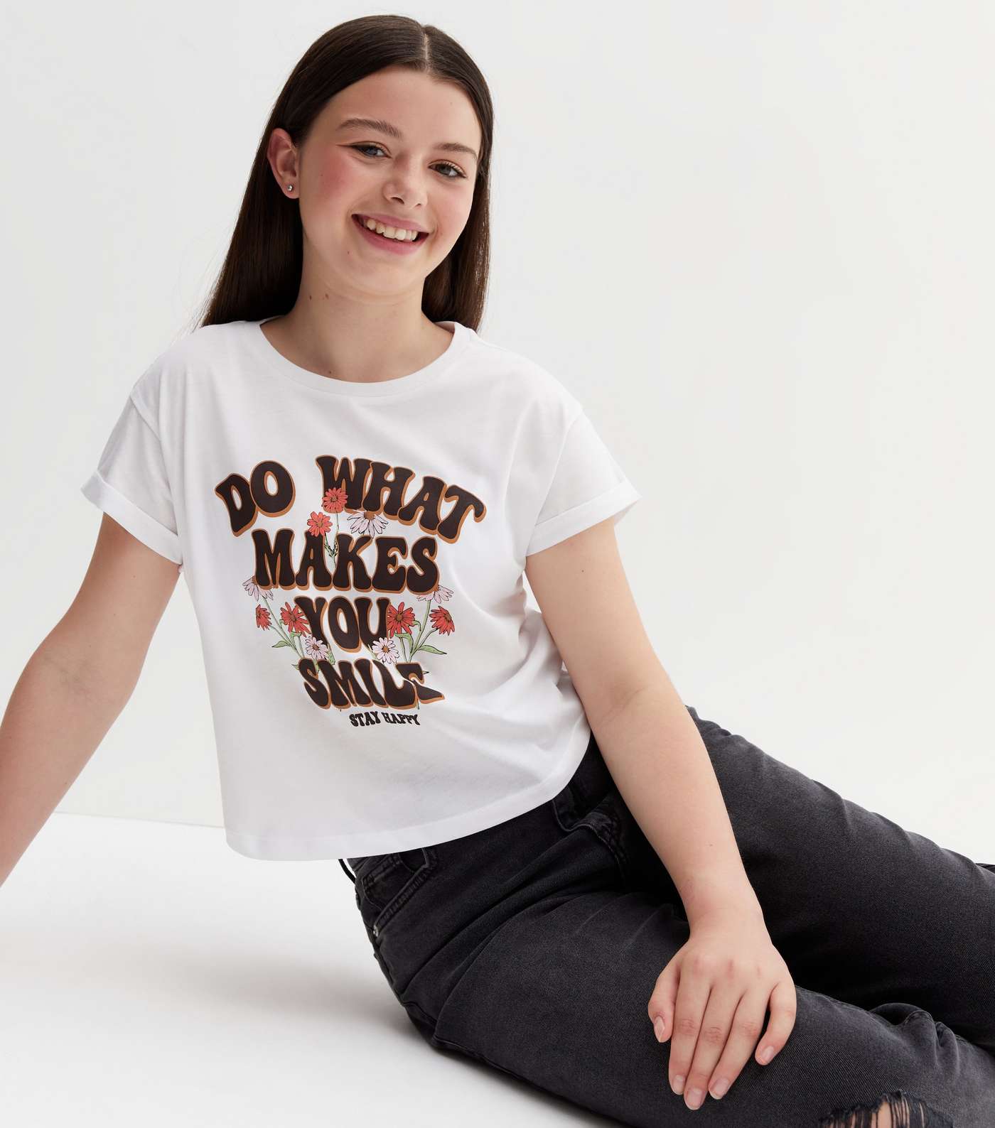 Girls White Do What Makes You Smile Logo T-Shirt