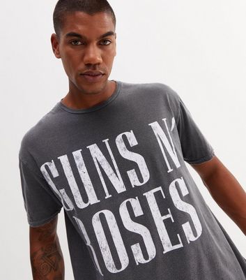 Men's Dark Grey Guns N Roses Oversized Logo T-Shirt New Look