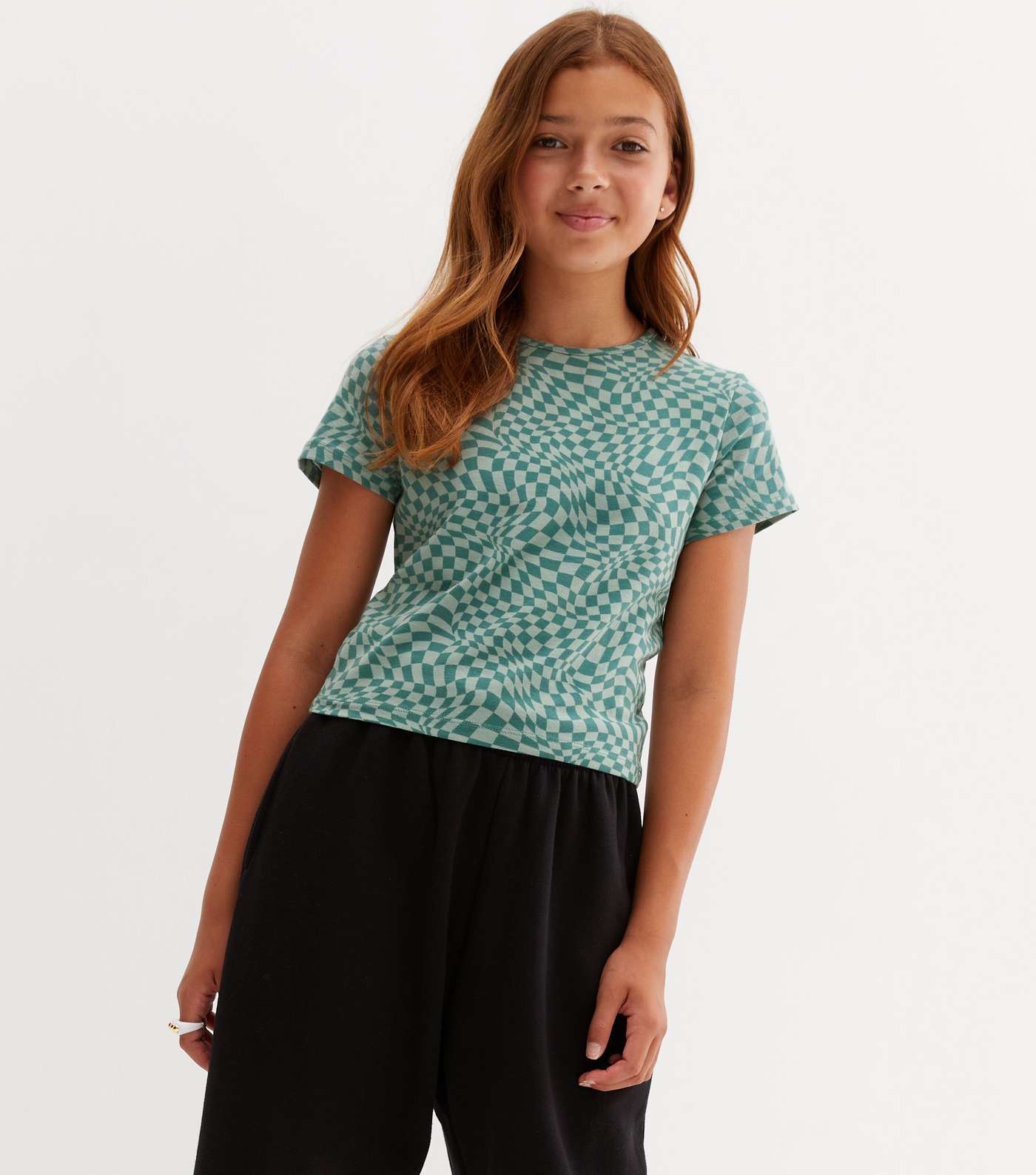 Girls Green Wavy Checkerboard T-Shirt Image 2
