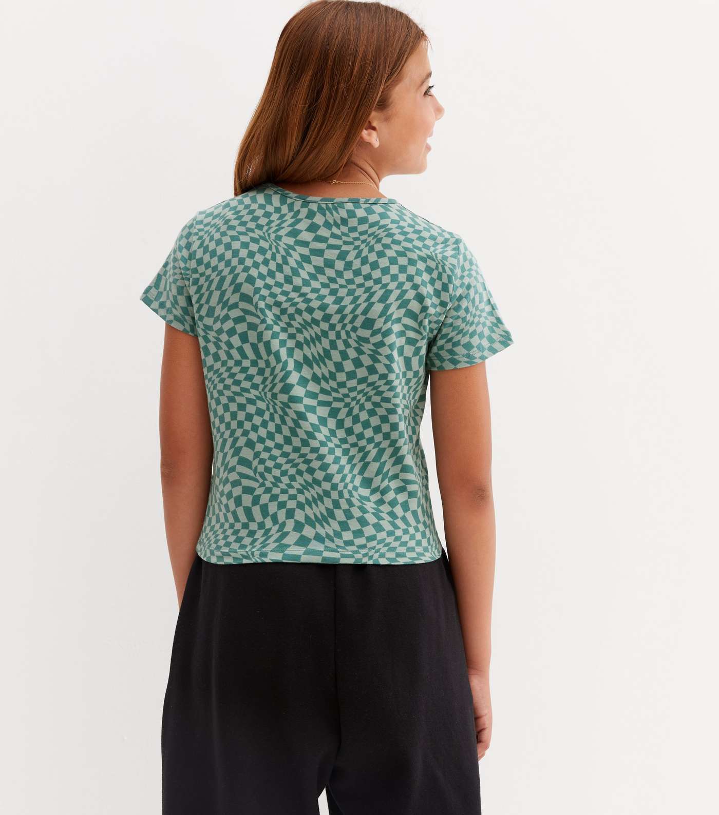 Girls Green Wavy Checkerboard T-Shirt Image 4